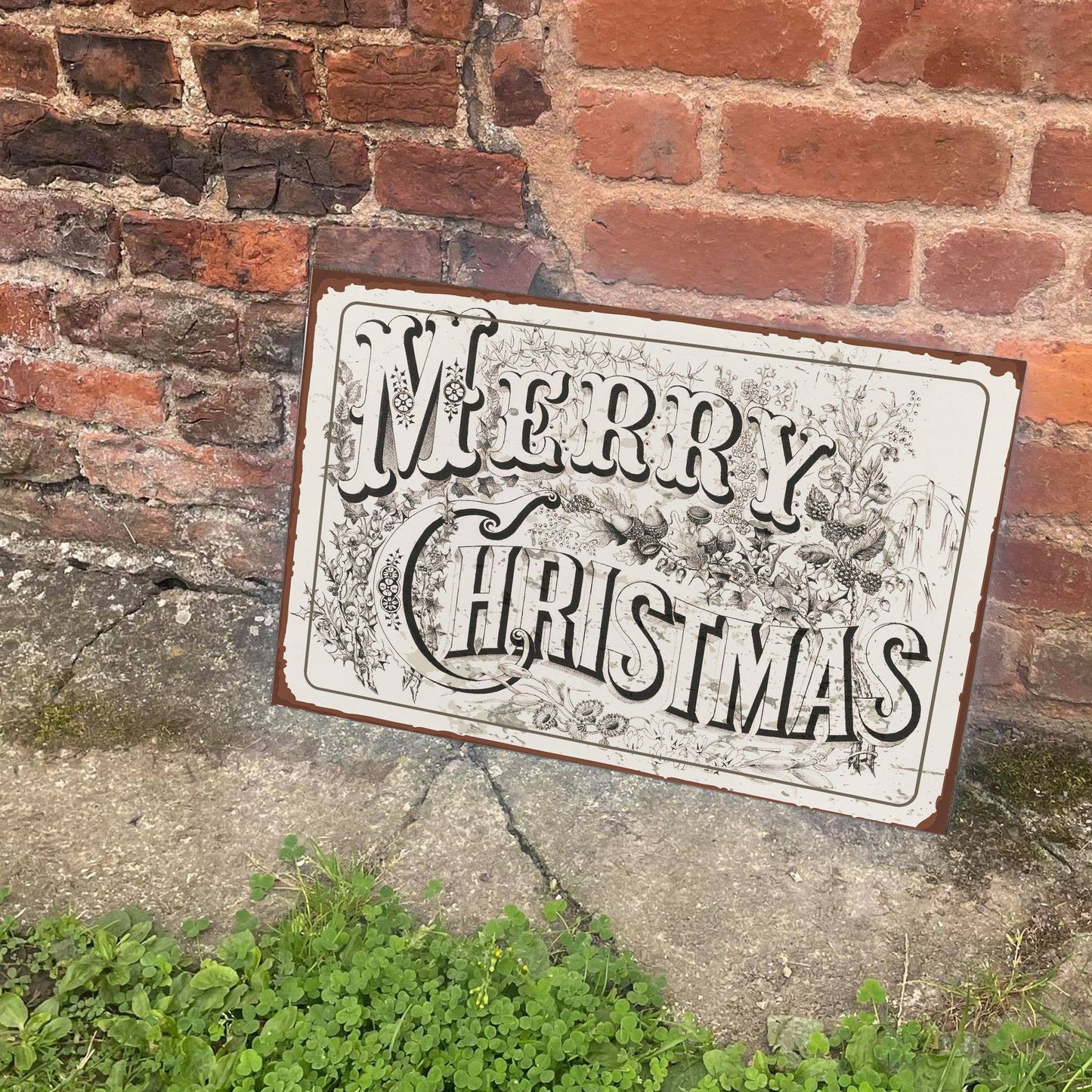 Vintage Inspired Merry Christmas Metal Sign