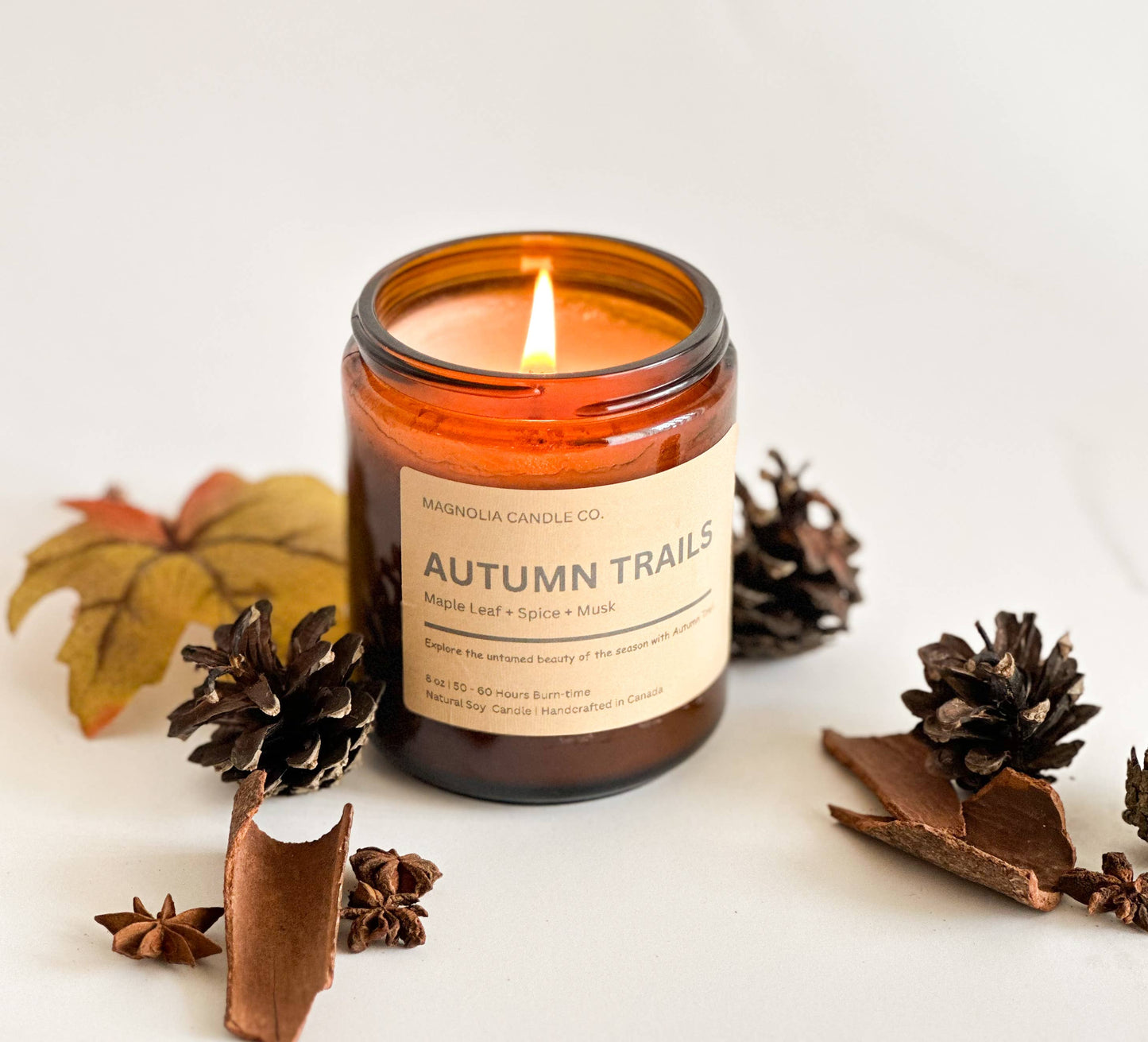 Autumn Trails - Amber Glass Jar Soy Candle: Amber Glass Jar / 8 oz