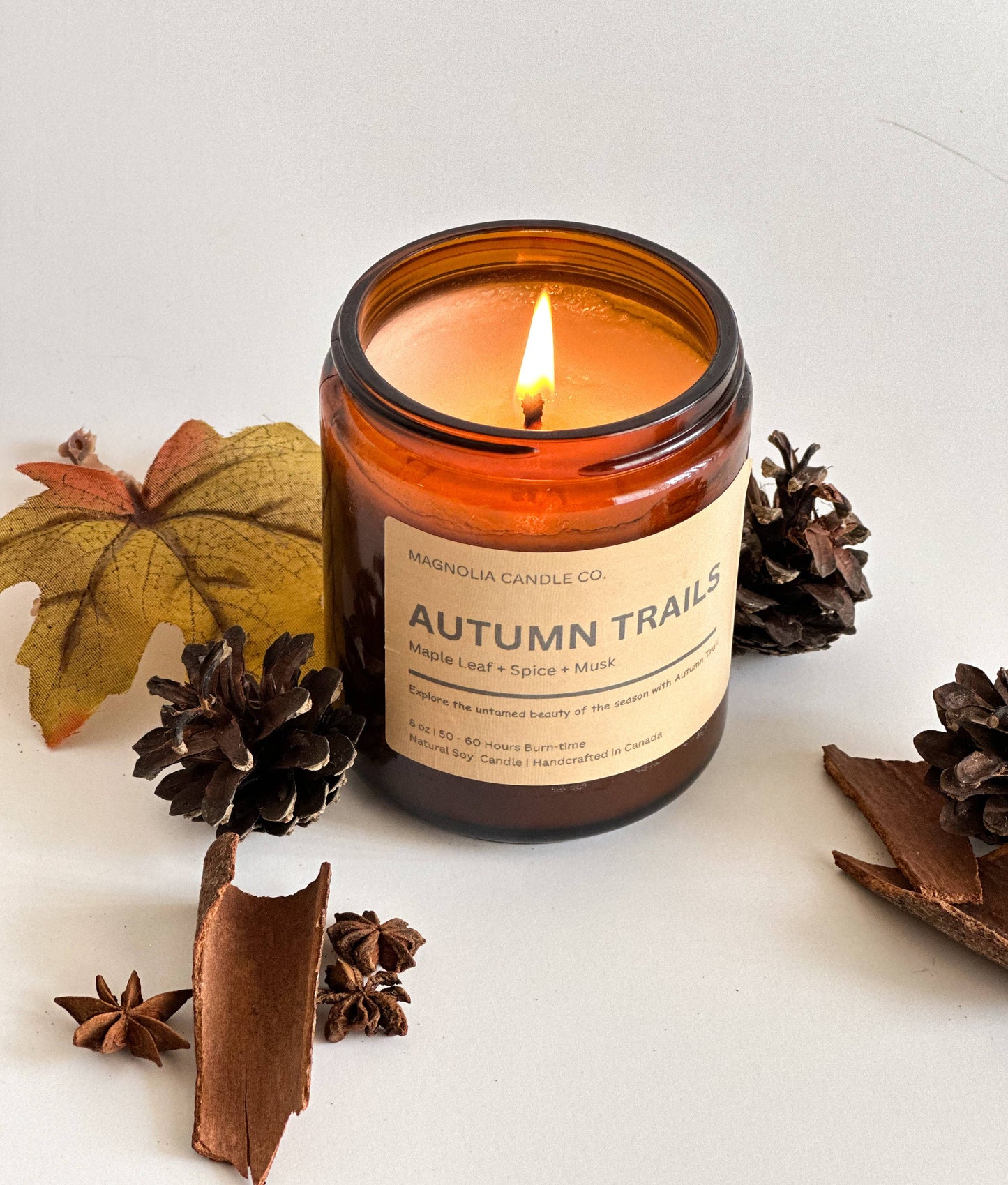 Autumn Trails - Amber Glass Jar Soy Candle: Amber Glass Jar / 8 oz