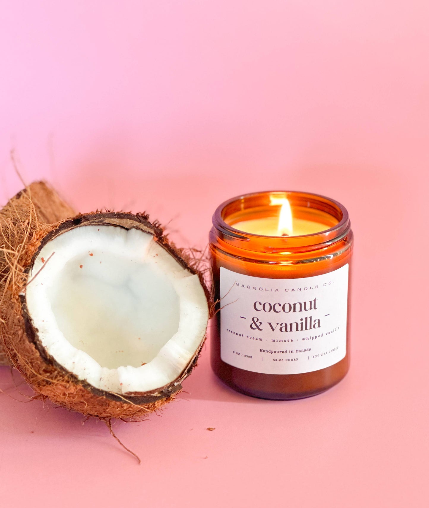 Coconut + Vanilla - Amber Glass Jar 8oz Soy Candle