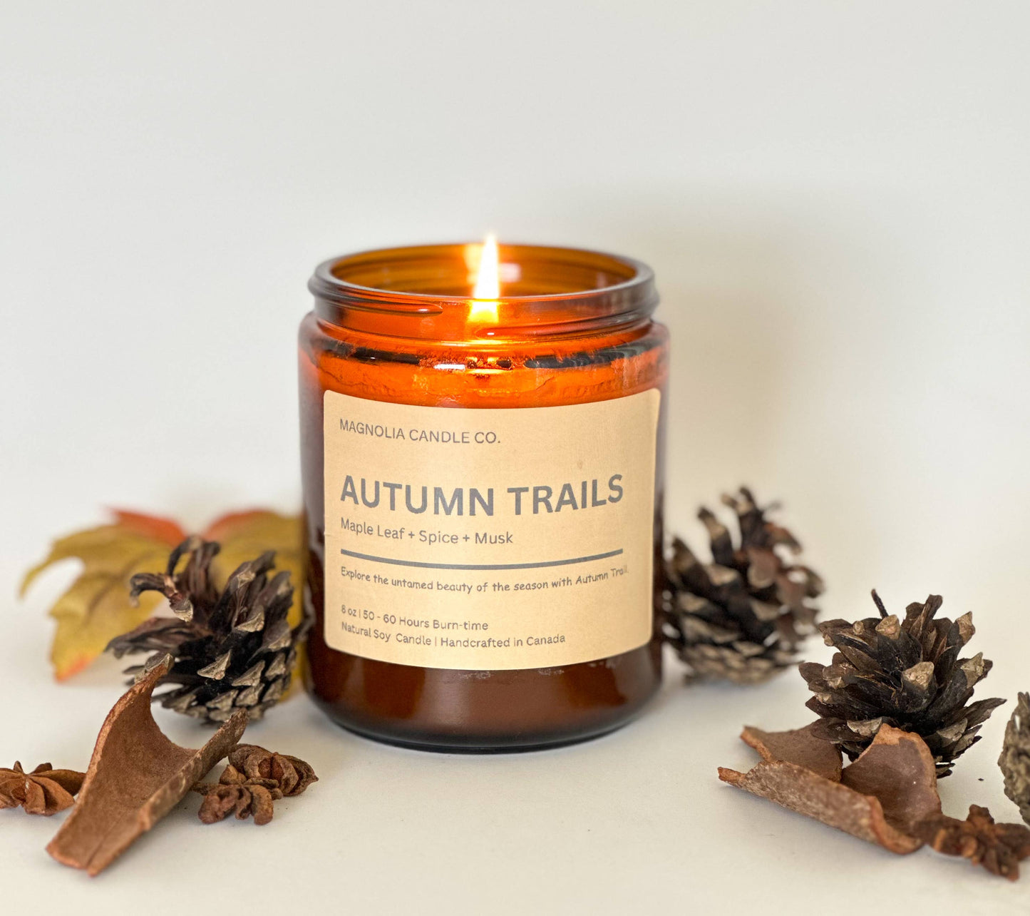 Autumn Trails - Amber Glass Jar Soy Candle: Amber Glass Jar / 8 oz
