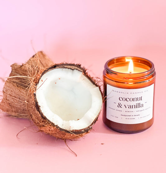 Coconut + Vanilla - Amber Glass Jar 8oz Soy Candle