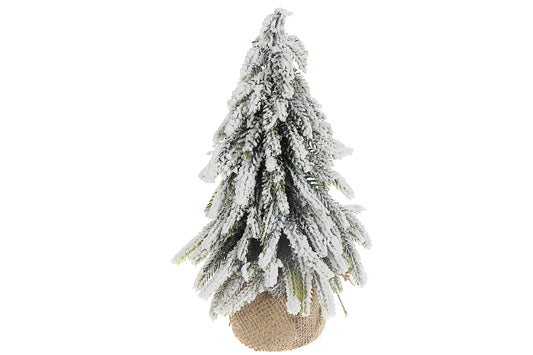 PINE TREE WITH BURLAP BASE (11") (SNOW COVERED)