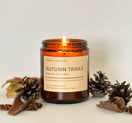 Autumn Trails - Amber Glass Jar Soy Candle: Amber Glass Jar / 8 oz