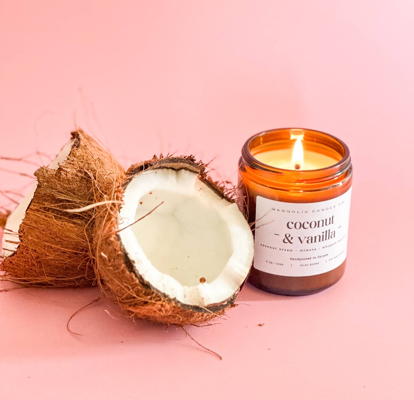 Coconut + Vanilla - Amber Glass Jar 8oz Soy Candle