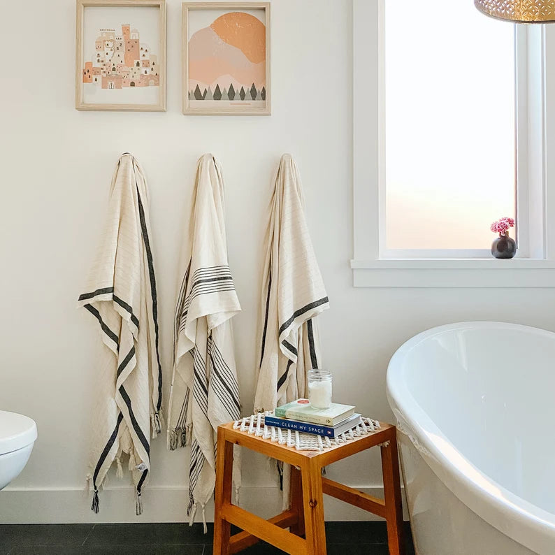 Black striped online towels